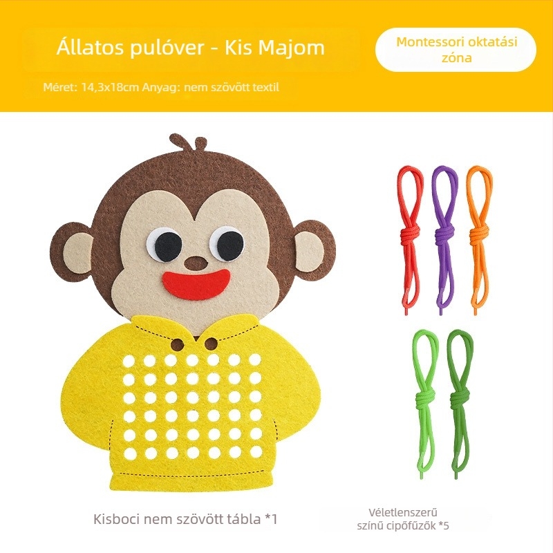 Montessori fűzéses tábla gyerekeknek 3–6 éveseknek - nemszőtt anyagból készült játék, fejleszti a kéz-szem koordinációt és a finom motorikát