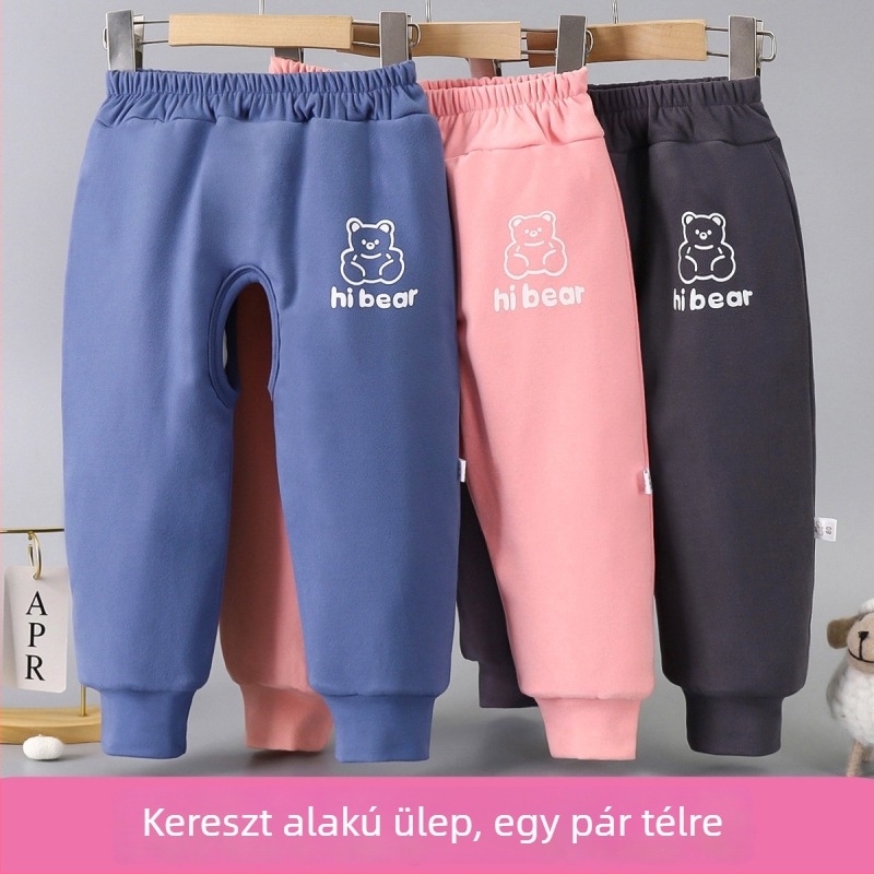 Téli pamut nadrág babáknak vastag bélés és kereszt-nyílással az ágyéknál, uniszex