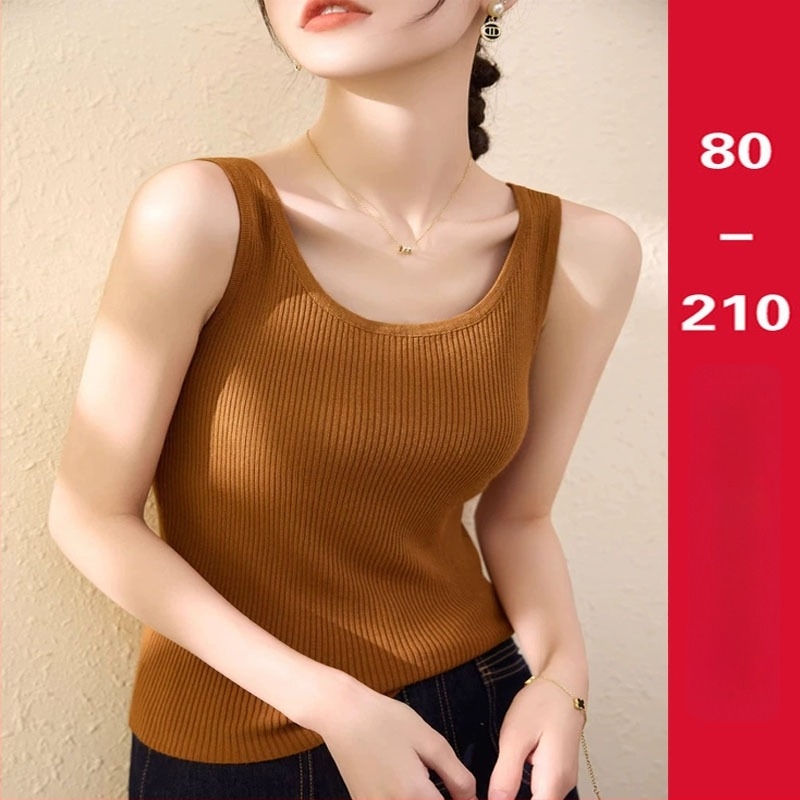 Plusz méretű jégselyem camisole nőknek – elegáns kötött ujjatlan felső, könnyű alapréteg nyárra