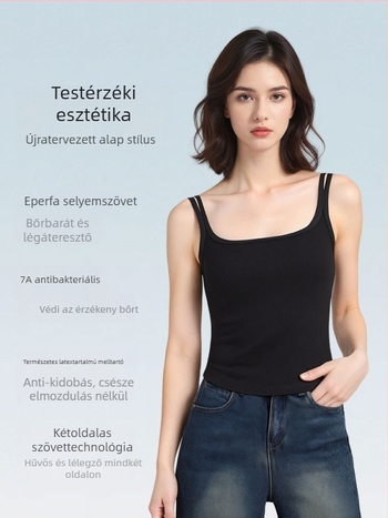 Női ujjatlan felső beépített párnákkal, antibakteriális, selyem–viszkóz keverék, melltartó nélkül, szép hát
