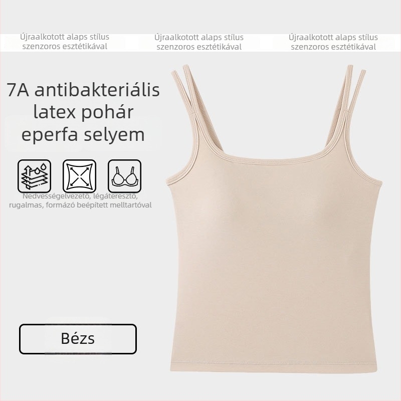 Női ujjatlan felső beépített párnákkal, antibakteriális, selyem–viszkóz keverék, melltartó nélkül, szép hát