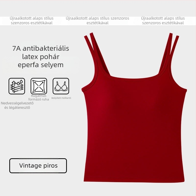 Női ujjatlan felső beépített párnákkal, antibakteriális, selyem–viszkóz keverék, melltartó nélkül, szép hát