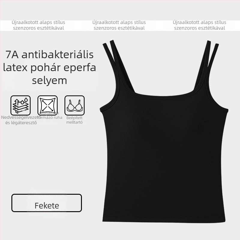 Női ujjatlan felső beépített párnákkal, antibakteriális, selyem–viszkóz keverék, melltartó nélkül, szép hát