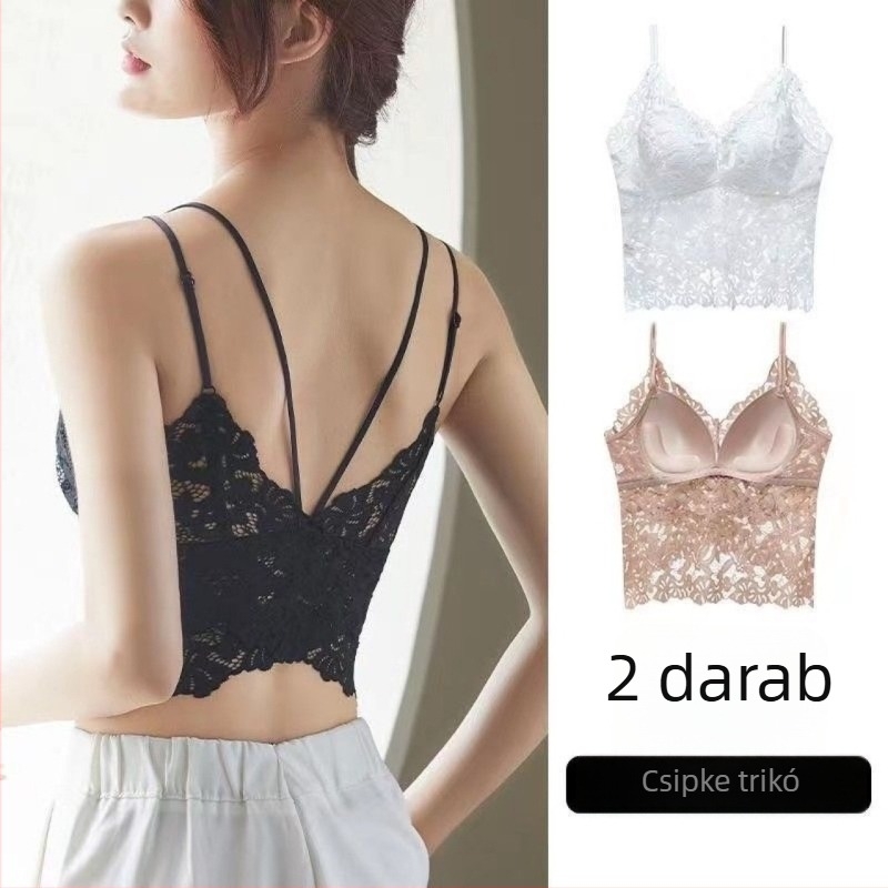 Csipkés camisole beépített melltámasz-párnával, nyitott hátsó rész