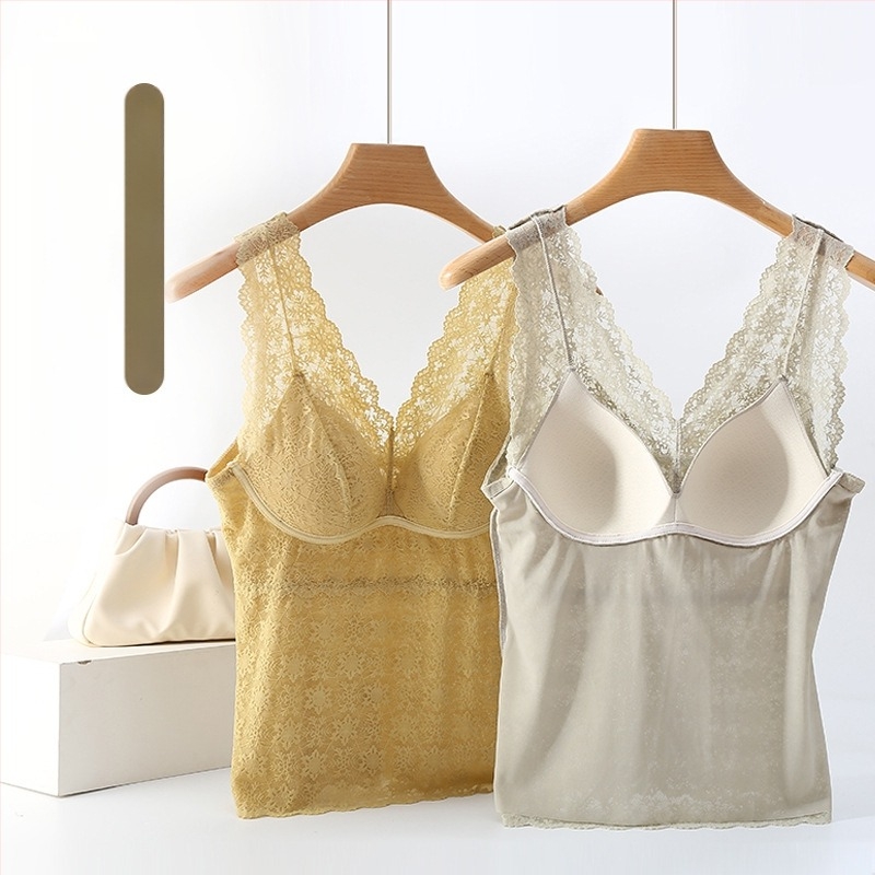 Hosszú csipkés camisole beépített kosarakkal, drót nélkül, lélegző, bőrbarát