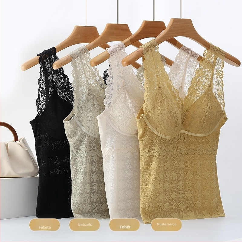 Hosszú csipkés camisole beépített kosarakkal, drót nélkül, lélegző, bőrbarát