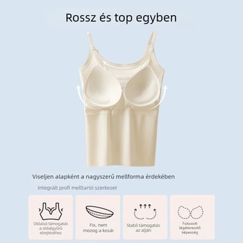 Női camisole jégselyemből beépített mellkas párnával, nejlon anyag, kerek nyakú, egész éves viselet