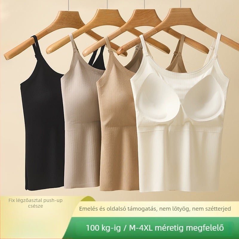 Női camisole jégselyemből beépített mellkas párnával, nejlon anyag, kerek nyakú, egész éves viselet