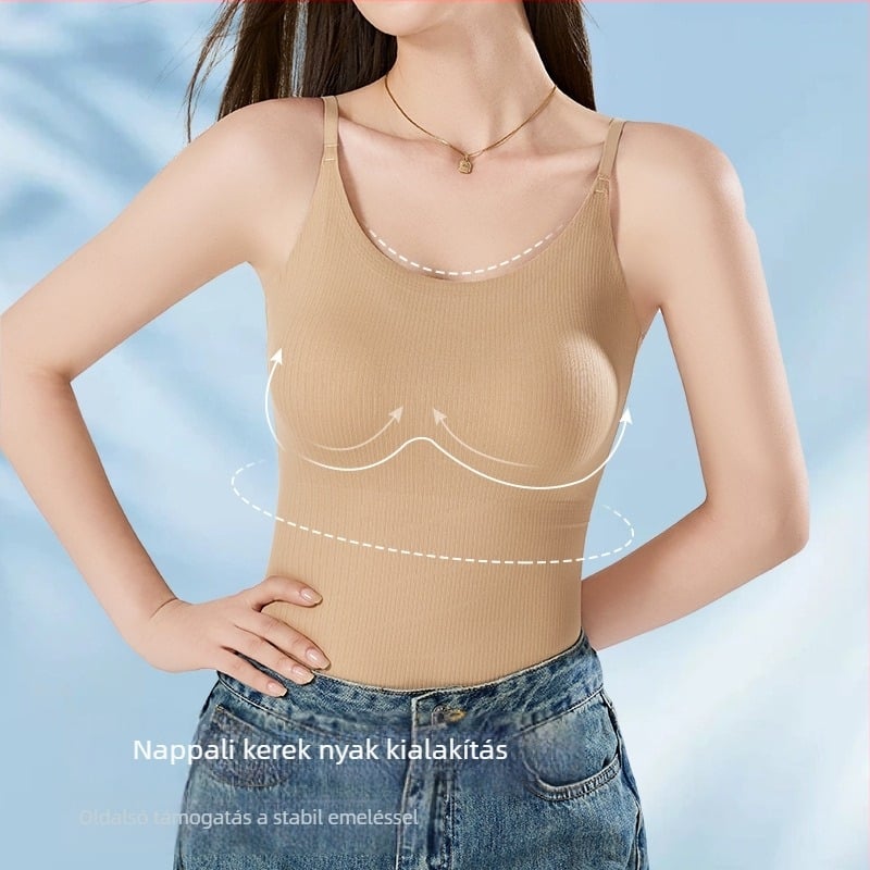 Női camisole jégselyemből beépített mellkas párnával, nejlon anyag, kerek nyakú, egész éves viselet