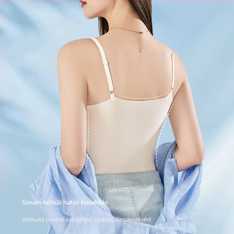 Női camisole jégselyemből beépített mellkas párnával, nejlon anyag, kerek nyakú, egész éves viselet