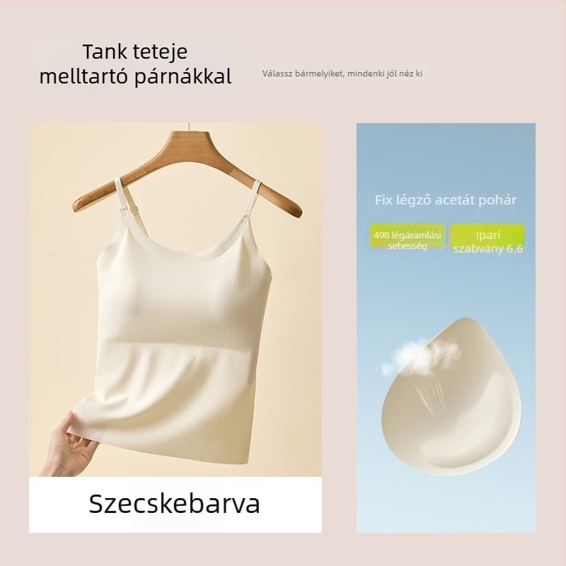 Női camisole jégselyemből beépített mellkas párnával, nejlon anyag, kerek nyakú, egész éves viselet