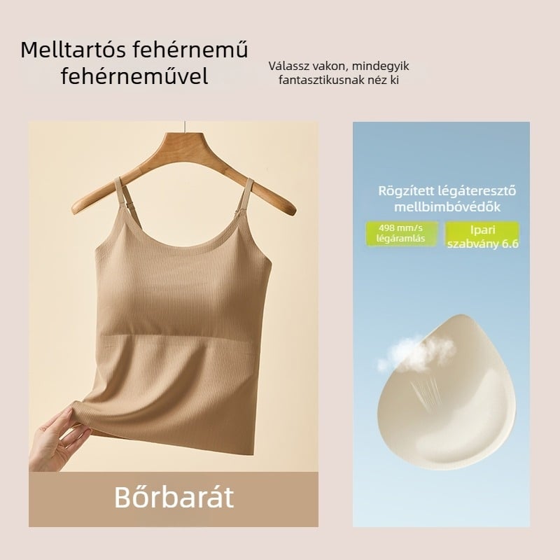 Női camisole jégselyemből beépített mellkas párnával, nejlon anyag, kerek nyakú, egész éves viselet