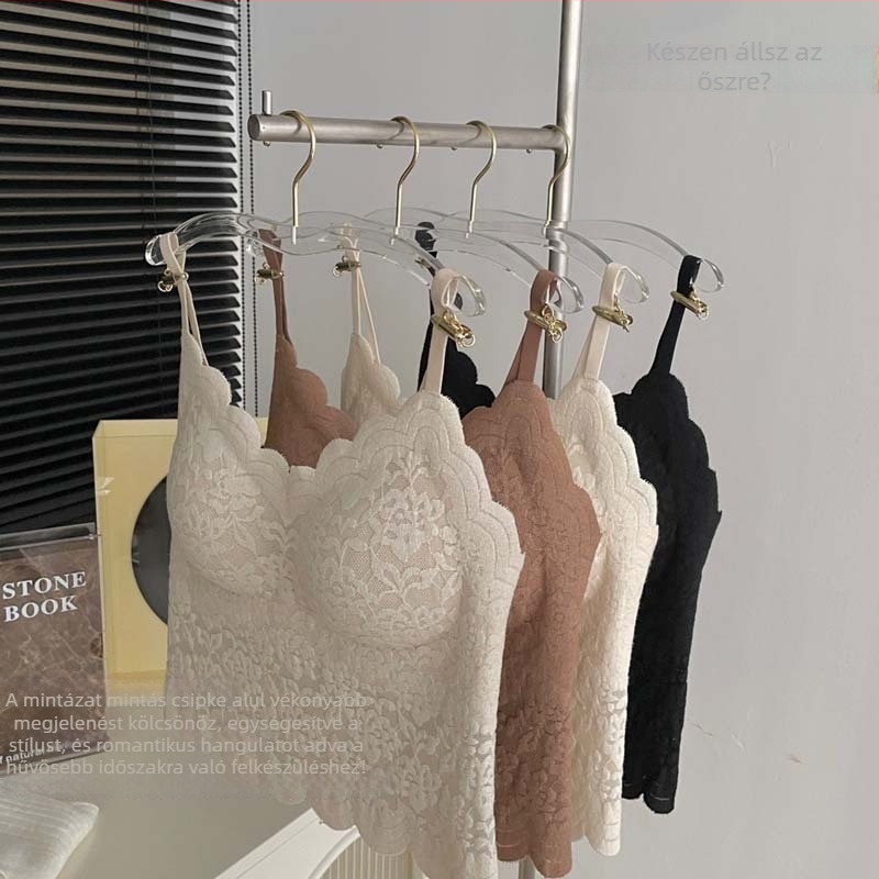 Csipkés hátú kamiszol, rögzített kosárkák, nylon anyag, V-nyakú, négy évszak, közepes súly 141–160 g/m2