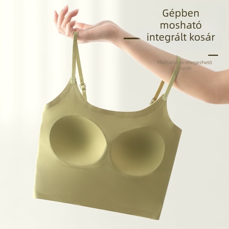 Nyári varrás nélküli camiszol jégselyem anyagból beépített kosarakkal és párnázattal