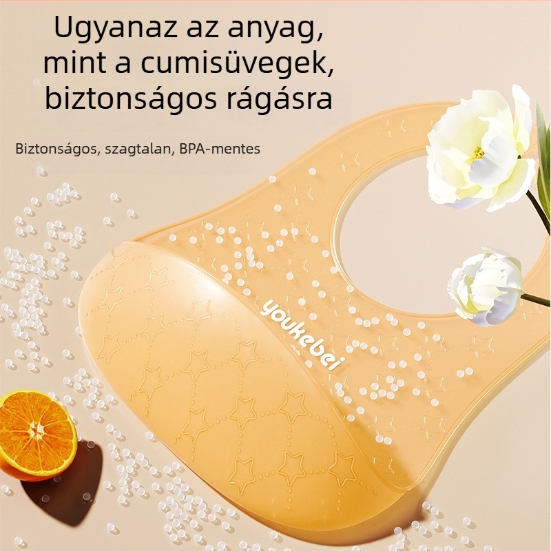 Szilikonból készült vízálló etető kötény babáknak – Élelmiszer-minőségű szilikon, uniszex, 0–12 hónap, csíkos vagy egyszínű mintázat