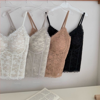Női csipkés camisole V-nyakkal, sling-stílusú, melltámasz, nylon csipke anyag, ultra vékony szövet 81–100 g/m²