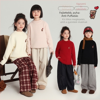 Gyerekeknek készült nylon-kötött pulóver állati karikatúra mintával (3–8 évesek, hosszú ujjú, kerek nyak, ősz–tél–tavaszi időszakokra)