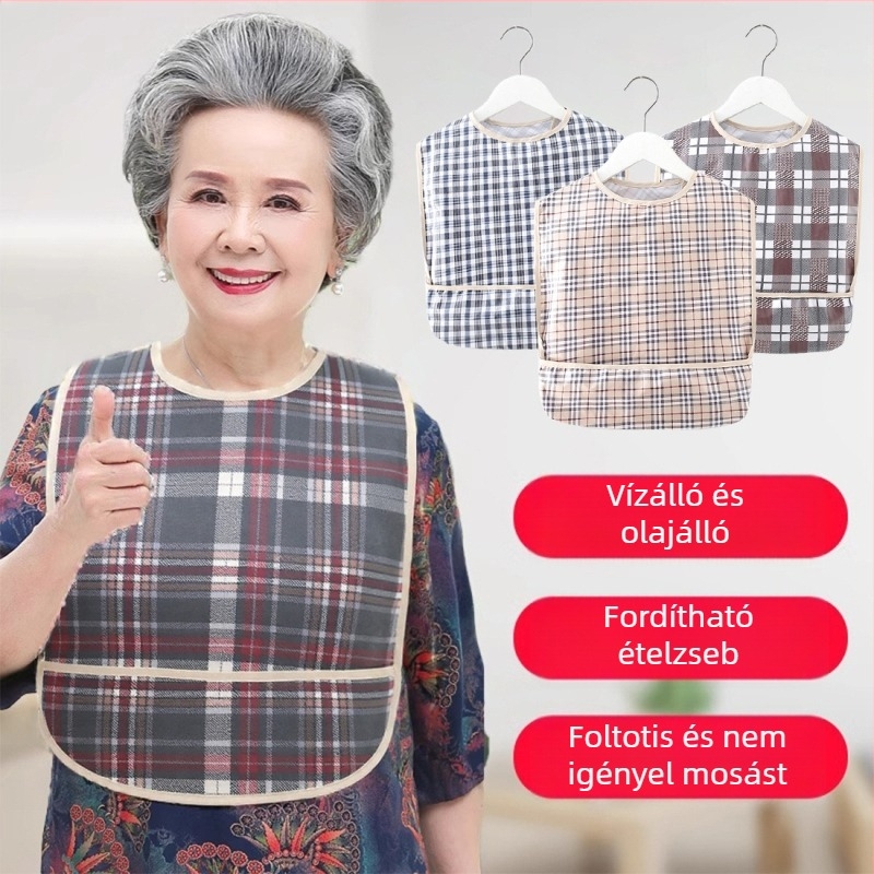 Felnőtt evési bib, vízálló tarpaulin anyag, poliészter, uniszex, csíkos vagy pöttyös minta