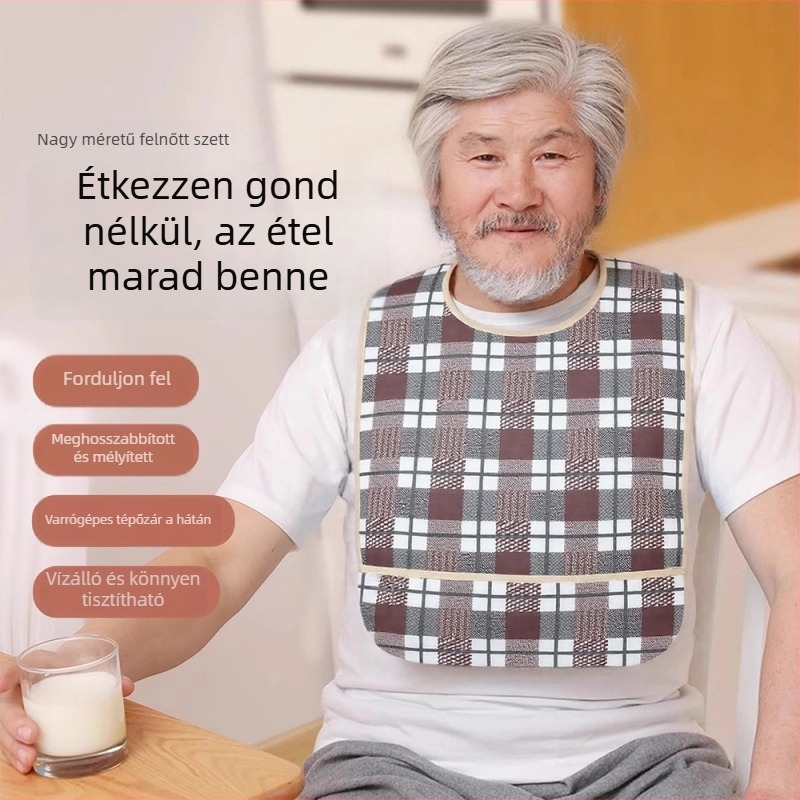 Felnőtt evési bib, vízálló tarpaulin anyag, poliészter, uniszex, csíkos vagy pöttyös minta