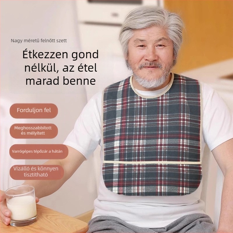 Felnőtt evési bib, vízálló tarpaulin anyag, poliészter, uniszex, csíkos vagy pöttyös minta