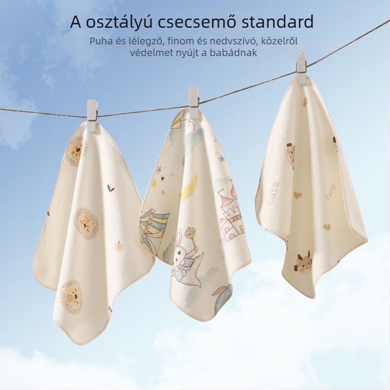 Baba nyálkendő pamutból, újszülötteknek (0–1 év), nedvszívó, állatmintás