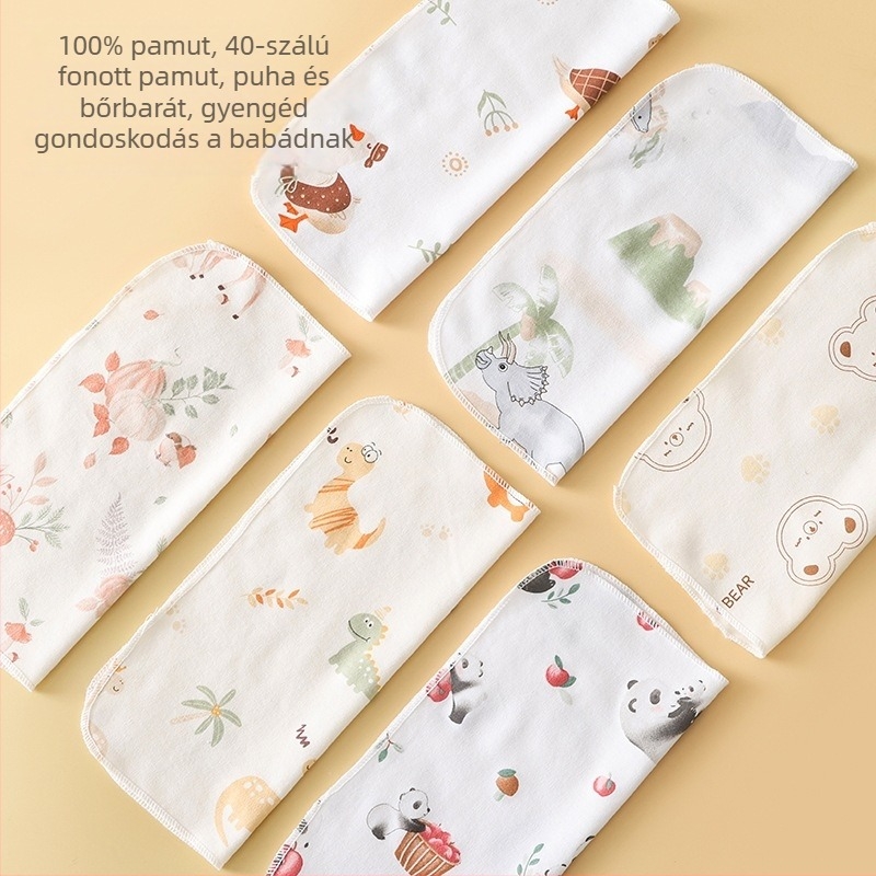 Baba nyálkendő pamutból, újszülötteknek (0–1 év), nedvszívó, állatmintás