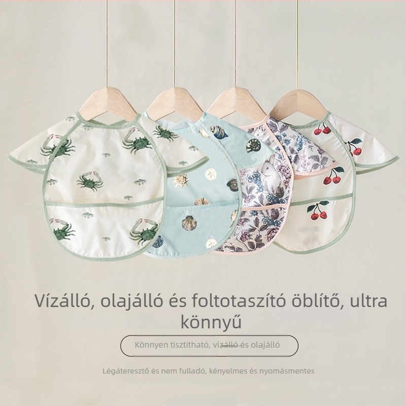 Vízálló baba etető bib, cartoon mintával – poliészter-cotton anyag, 0–3 éveseknek