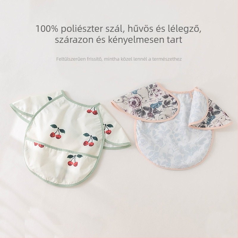 Vízálló baba etető bib, cartoon mintával – poliészter-cotton anyag, 0–3 éveseknek