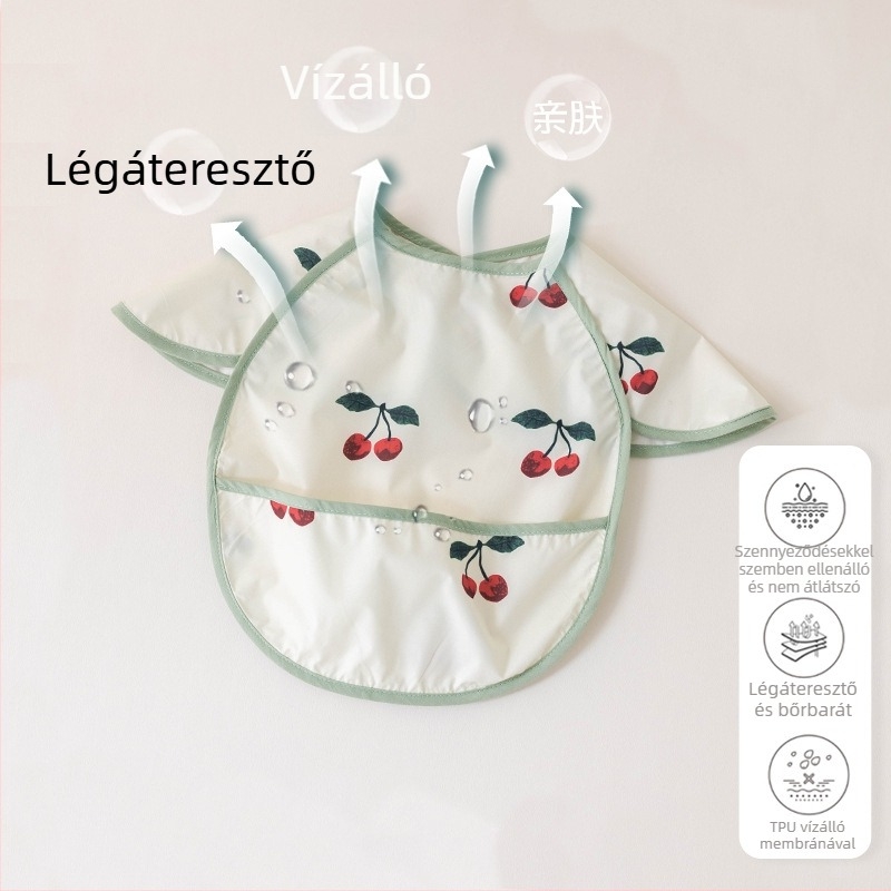 Vízálló baba etető bib, cartoon mintával – poliészter-cotton anyag, 0–3 éveseknek