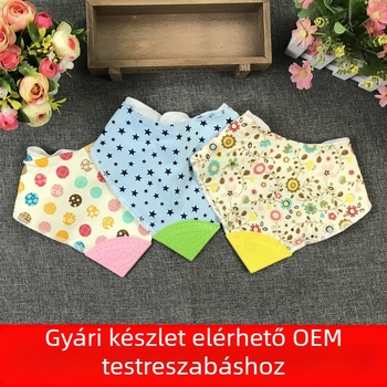 Pamut baba etető kendő, háromszög alakú, nedvszívó, harapás-zsebbel, 0-6 év