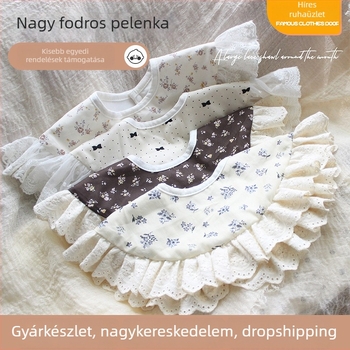 Csipkés bébi etető kendő virágos mintával, 100% pamutból, vízálló és szennyeződésálló, 0–3 éveseknek