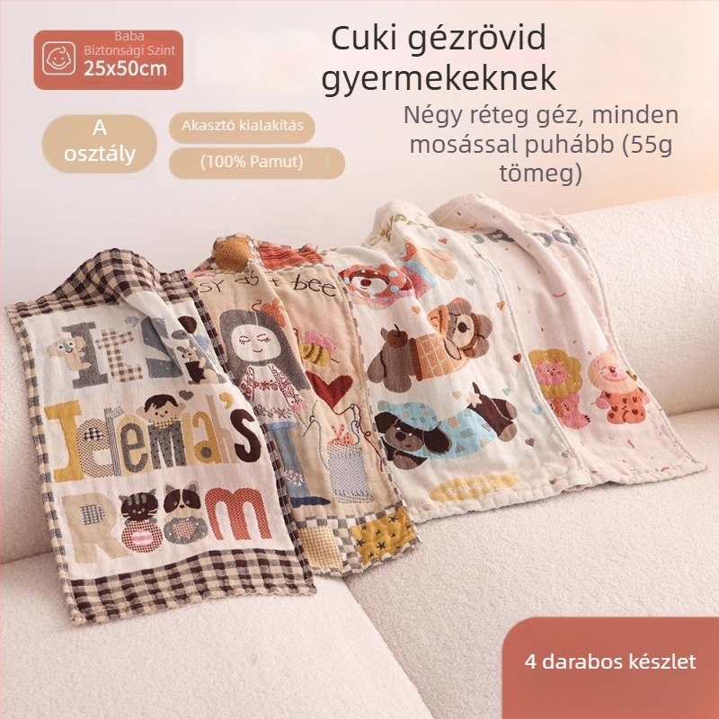 Gyermekeknek négy réteg géz törölköző, 100% pamut, jacquard szövés, 50-80 g