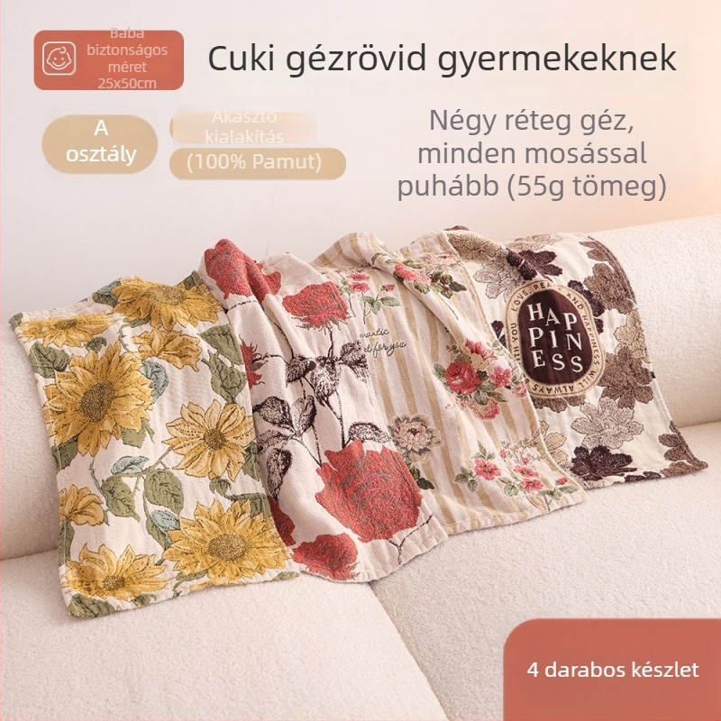 Gyermekeknek négy réteg géz törölköző, 100% pamut, jacquard szövés, 50-80 g