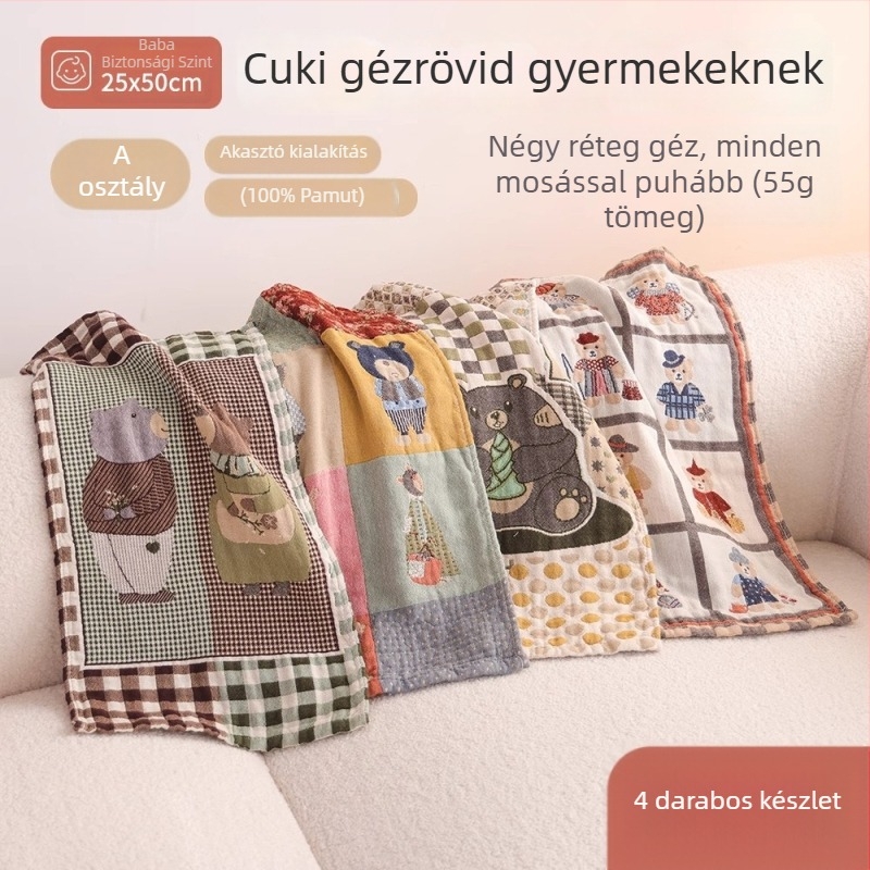 Gyermekeknek négy réteg géz törölköző, 100% pamut, jacquard szövés, 50-80 g