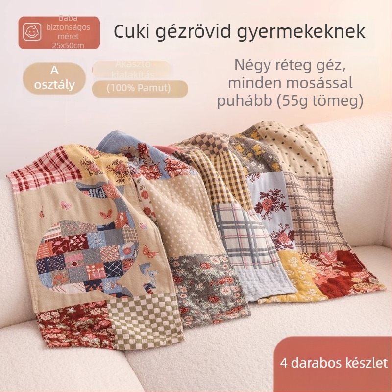 Gyermekeknek négy réteg géz törölköző, 100% pamut, jacquard szövés, 50-80 g