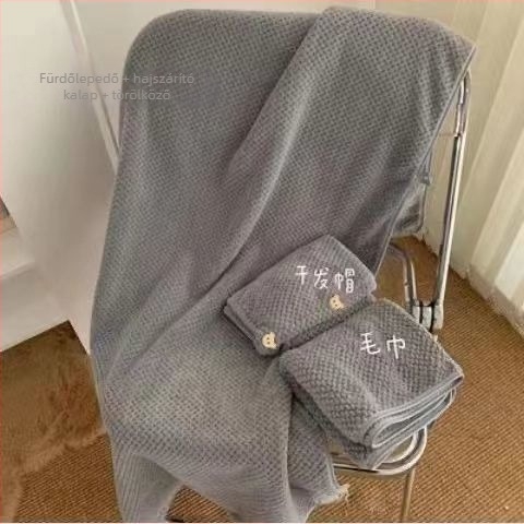 Korall fleece fürdőtörölközők három darabos készlet, nedvszívó, puha, gyorsan száradó, 150d fonal