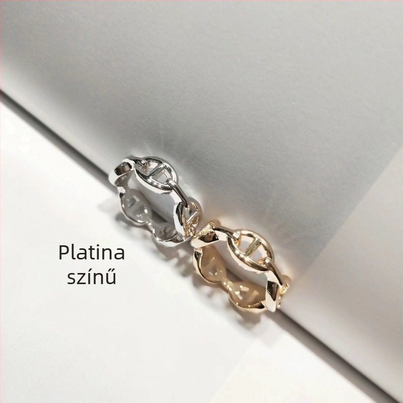Pig Nose Ring nőknek – Vastag aranyozott V Gold geometriájú gyűrű, divatos kéz ékszer, 2025 tavasz
