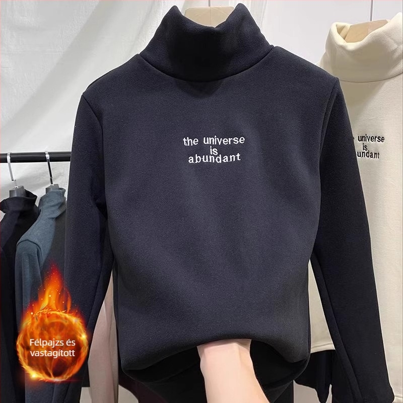 Gyerekeknek készült magas galléros meleg felső fleece-béléssel, hosszú ujjú, uniszex, 85% poliészter