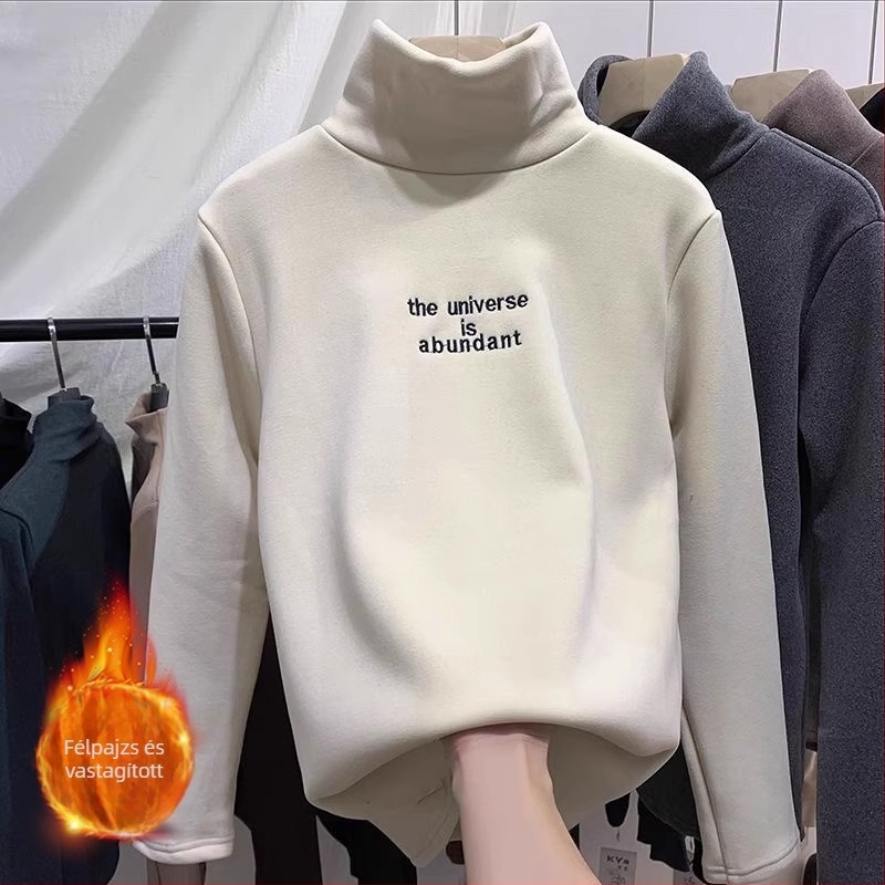 Gyerekeknek készült magas galléros meleg felső fleece-béléssel, hosszú ujjú, uniszex, 85% poliészter