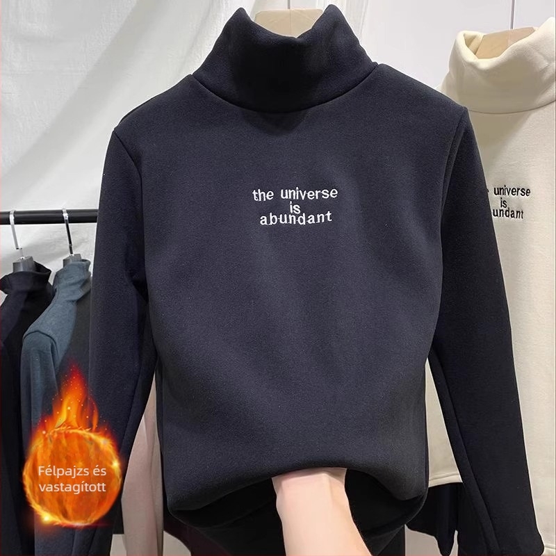 Gyerekeknek készült magas galléros meleg felső fleece-béléssel, hosszú ujjú, uniszex, 85% poliészter