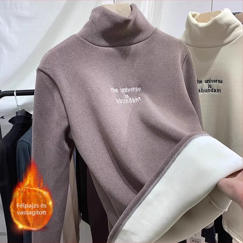 Gyerekeknek készült magas galléros meleg felső fleece-béléssel, hosszú ujjú, uniszex, 85% poliészter