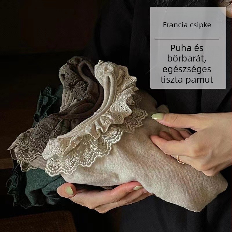 Koreai stílusú pamut hosszú ujjú felső lányoknak, csipkés gallérral, 3-8 éveseknek