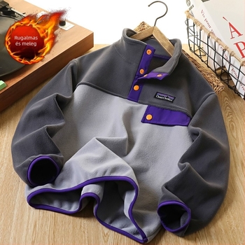 Gyermekeknek dupla oldalas plüss pulóver télire, vastag, álló gallér, 95% nyúl szőr
