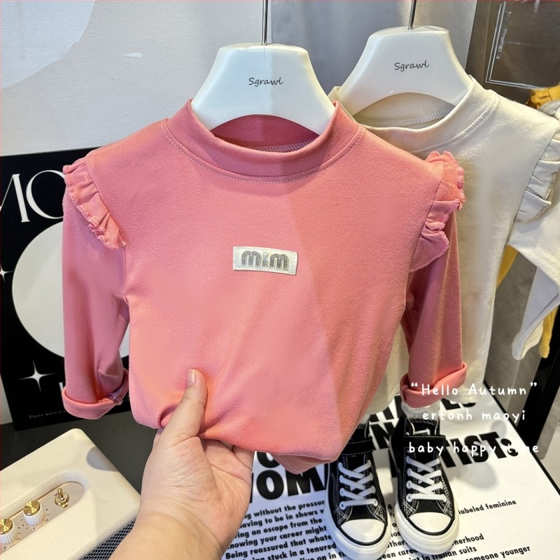 Lányoknak szóló alapszintű felső Derong fleece anyagból, koreai stílus, félmagas gallér, hosszú ujjú, 95% poliészter