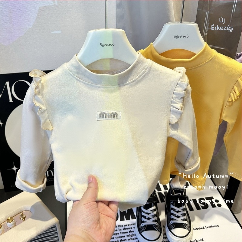 Lányoknak szóló alapszintű felső Derong fleece anyagból, koreai stílus, félmagas gallér, hosszú ujjú, 95% poliészter