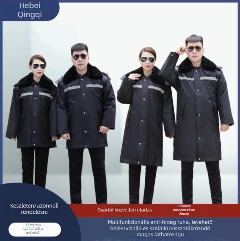 Kültéri pamut‑párnázott kabát fényvisszaverő és vízálló funkciókkal, levehető kapucnival, vastított poliészter-pamut töltet, két részes készlet