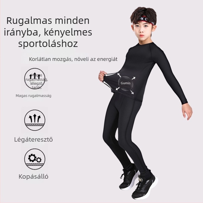 Uniszex kosárlabda edzőruha gyerekeknek, hosszú ujjú felső és nadrág, melegítő bélés, poliészter anyag, 7–12 éveseknek