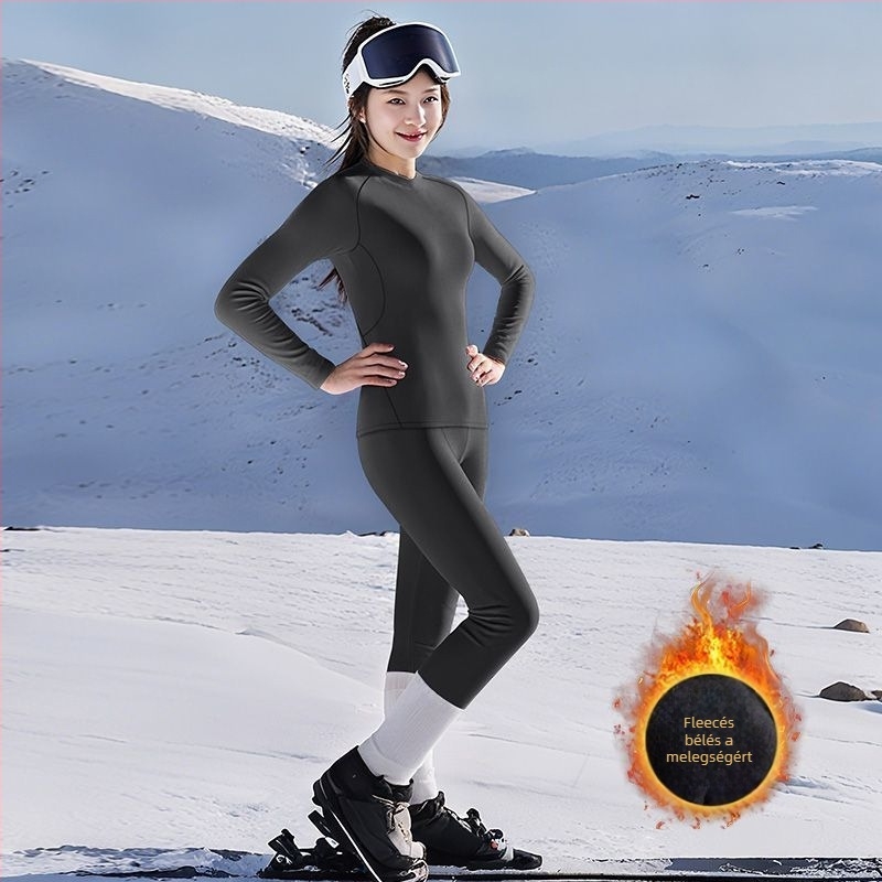 Női gyorsan száradó síbázisréteg szett fleece-béléssel, felsővel és nadrággal – légáteresztő, téli kültéri sportokra