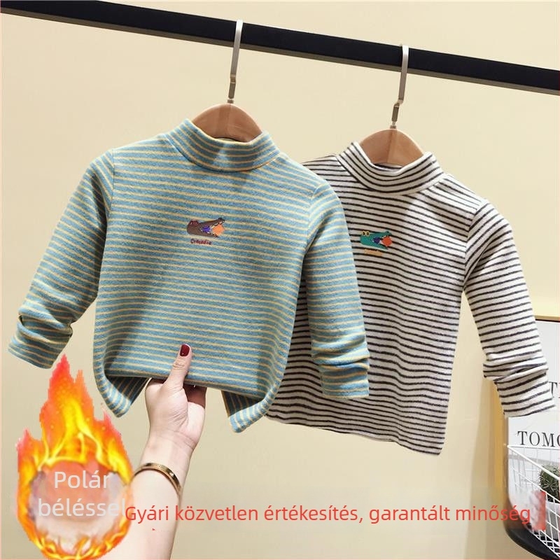 Gyerekeknek szóló kötött felső, hosszú ujjú, fleece béléssel, 85% pamut, kerek nyakú, őszi-téli viselet