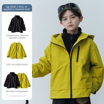 3 az 1-ben gyerekeknek készült polár béléses kabát, leválasztható kétdarabos szett, vízálló 5000mm, szélálló, kapucnival, 7–12 éveseknek, ősz 2025